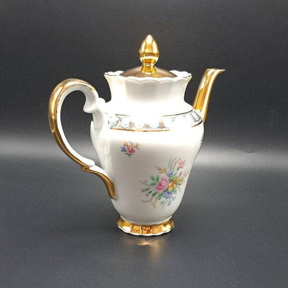 Vintage Bavaria Porcelain Teapot Gold Trim Floral Design - Picture 6 of 16